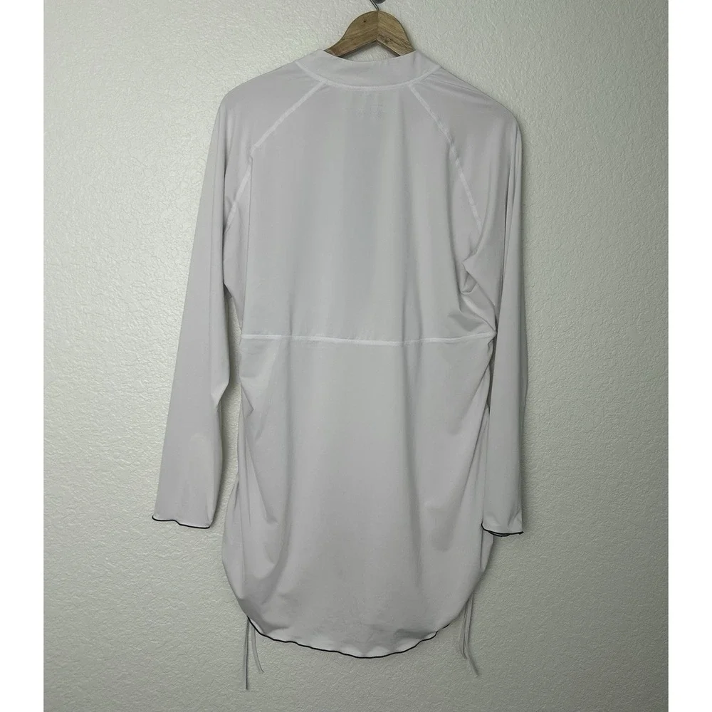 Coolibar Women's XL Lawai Women's Ruche Swim Shirt White UPF 50+ Quarter Zip